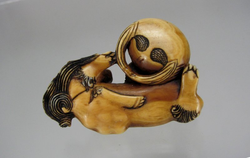 ASAKUSA School Netsuke of a Fu Lion and Mokugyo (item #1343456)