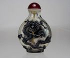 Early 19th C. Black Overlay on Transparent Glass Snuff Bottle - Dragon