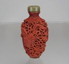 19th C. Molded and Enameled Porcelain Snuff Bottle - Dragon