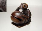 TOMOYUKI, 19th C. Japanese Boxwood Netsuke: Buddhist Priest Danka