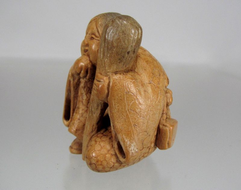 ALEXANDER DERKACHENKO, Contemporary Netsuke, &quot;Okame with Cucumber'