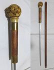 Antique GADGET CANE, Carved Bone Chinese Graphics Ball Handle, 36 Inch