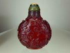ZODIAC ANIMALS Carved Ruby Red Glass Snuff Bottle