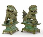 !8th Century Chinese Green-glazed Porcelain Guardian Lion Dogs