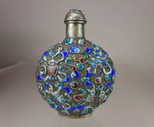 Enameled Silver Metal Snuff Bottle, 19th C. Former Coll of Sylvia H