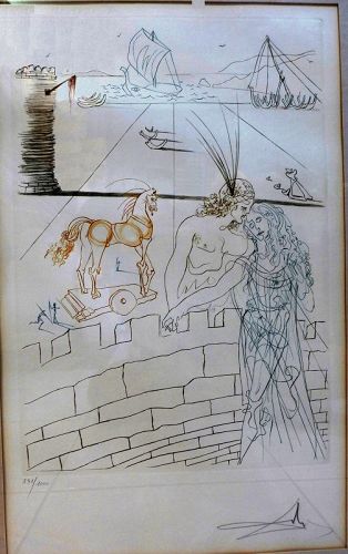 SALVADOR DALI "Paris and Helen of Troy", Original Hand-Signed Intaglio