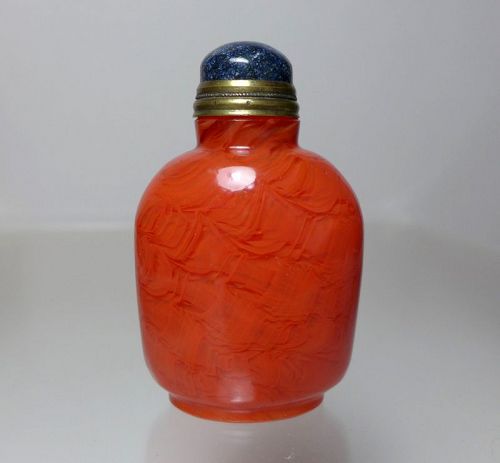 19th Century, Chinese 'Realgar' Glass Snuff Bottle