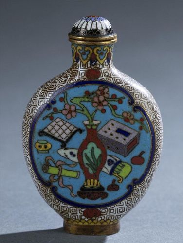 Gilded Bronze Cloisonne Snuff Bottle - Auspicious Symbols - Qianlong