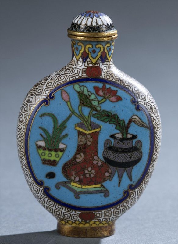 Gilded Bronze Cloisonne Snuff Bottle - Auspicious Symbols - Qianlong