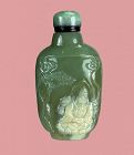 19th Century Carved Celadon Jade SNUFF BOTTLE, Buddha