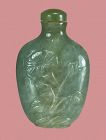 19th Century Carved Celadon Jade SNUFF BOTTLE, Flowers