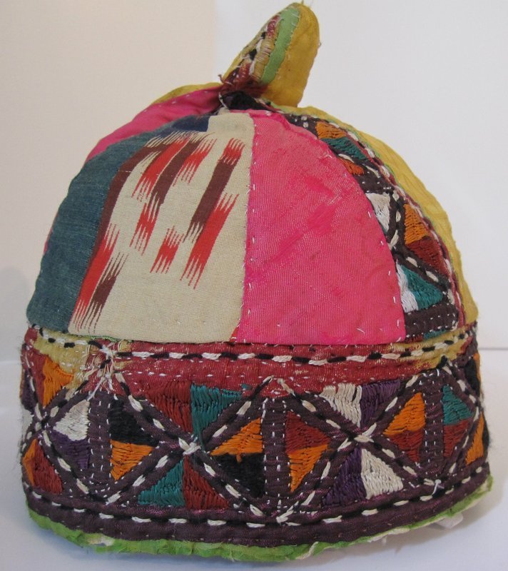 An ikat embroidered cap from northern Afghanistan