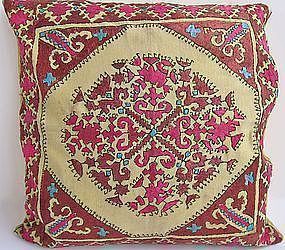 A silk-embroidered cushion cover from Hazara district