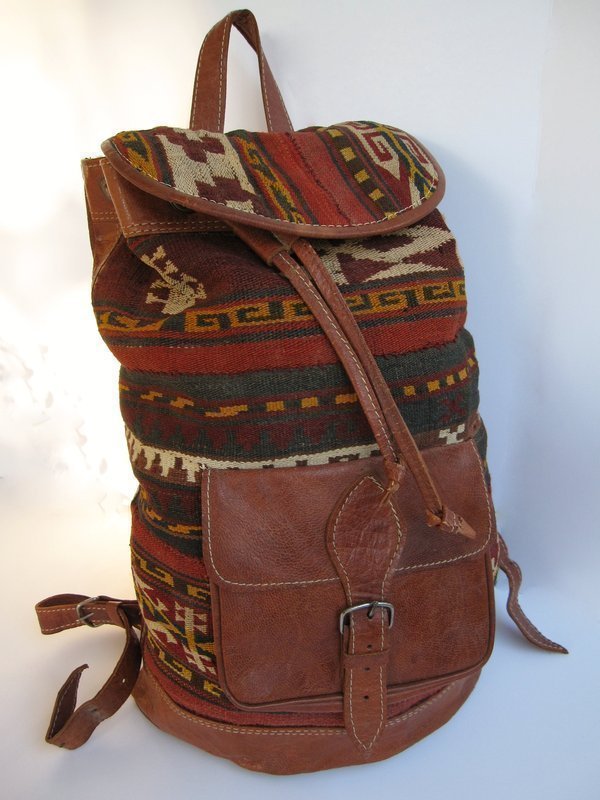 Uzbek leather kilim (ghudjeri) backpack
