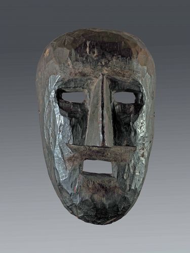 Black soot patina human face mask, Nepal