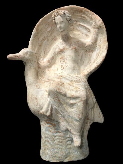 Canosan Pottery figure representing Leda riding a swan, 400-300 B.C