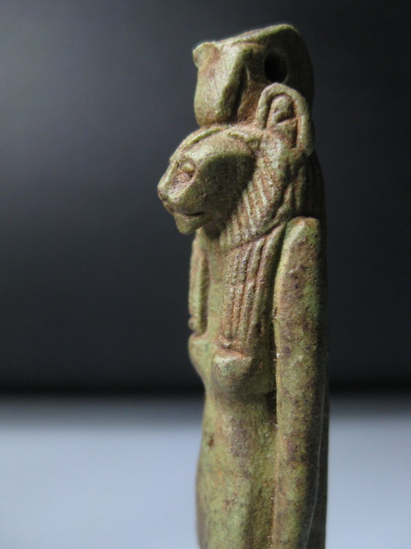 A large Egyptian Faience Sekhmet Amulet 8cm
