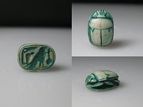 Perfect Ancient Egyptian Glazed Steatite Scarab