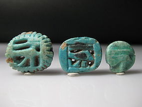 Ancient Egyptian Faience Lot of Three Wedjat Eyes