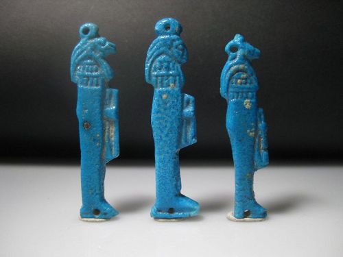 Ancient Egyptian Faience Set of three Sons of Horus -  6,6 cm
