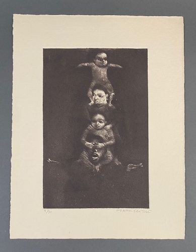 Ozaku Seishi 小作青史 World of Children: Parent and Children Pyramid 1974