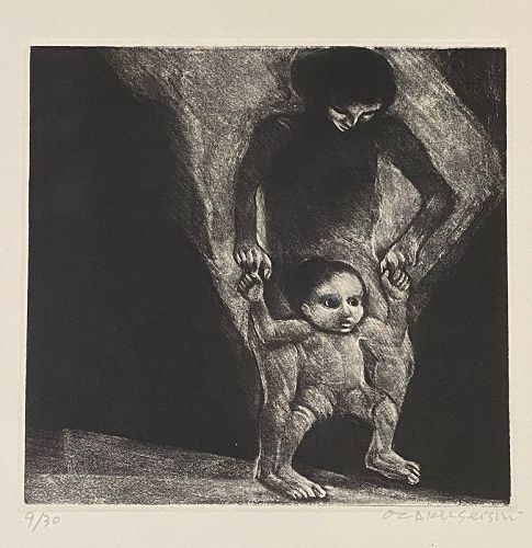 Ozaku Seishi World of Children: Mother Supporting Walking Child 1974