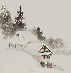 "Village in Winter" Hanging Scroll by &#332;tagaki Rengetsu