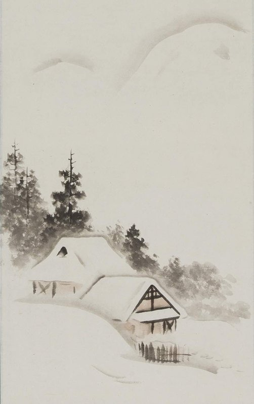 &quot;Village in Winter&quot; Hanging Scroll by &amp;#332;tagaki Rengetsu