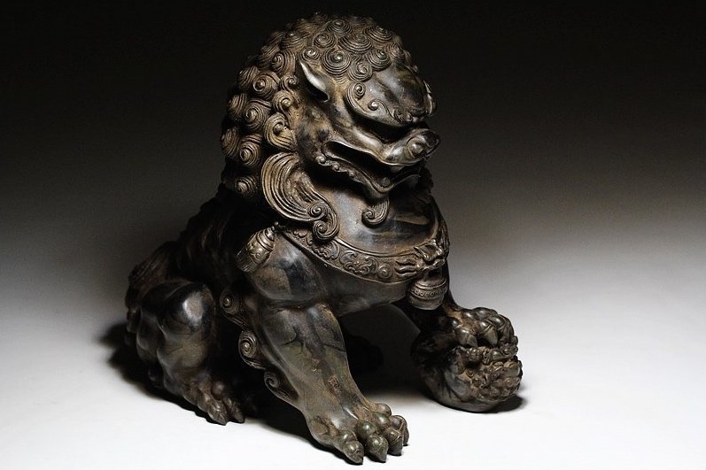 Pair of Chinese Stone Guardian Lions, (A)