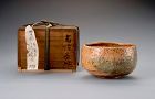 A Rare Tamamizu Red Raku Tea Bowl with Gold Repairs