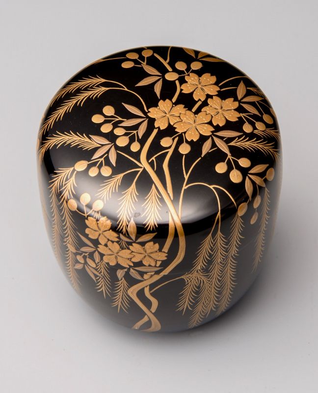 Lacquer and Gold Painted Natsume Tea Caddy by Wakashima Takao