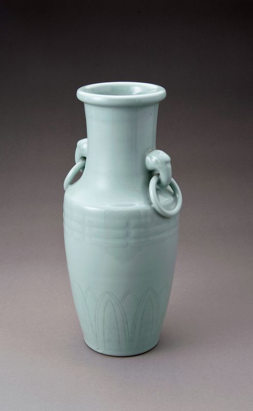 A Ring Handled Celadon Vase by Suwa Sozan (1852 - 1922)