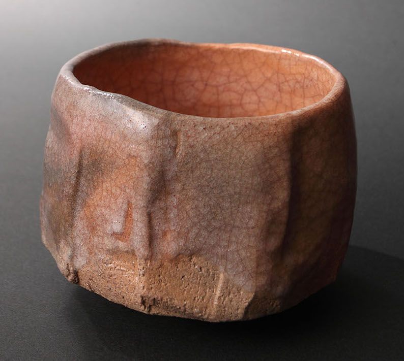 A Red Raku Tea Bowl  with Poetic Name by Sasaki Shoraku