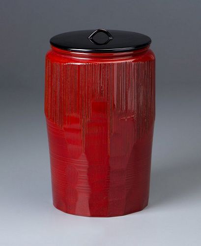 A Red Lacquer Mizusashi by First Generation Murase Jinbei (1897-1951)