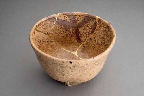 An Antique Hagi Tea Bowl with Gold Repairs