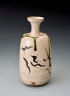 An Antique Oribe Vase with Minimalistic Vine Motif