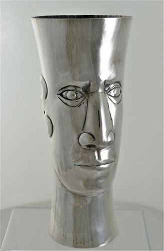 Welsch Company Peru Handwrought Sterling Silver Face Form Vase 1955