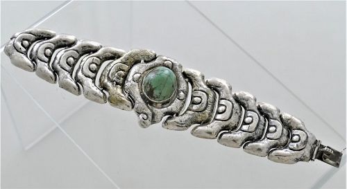 RARE Matl Sterling Silver & Turquoise Handcrafted Linked Bracelet 1935