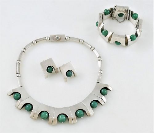 Antonio Pineda .970 Silver Aventurine Necklace Bracelet Earrings