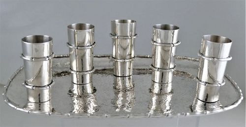 Antonio Pineda Sterling Silver 5 Liquor Cups Tray Set 1960