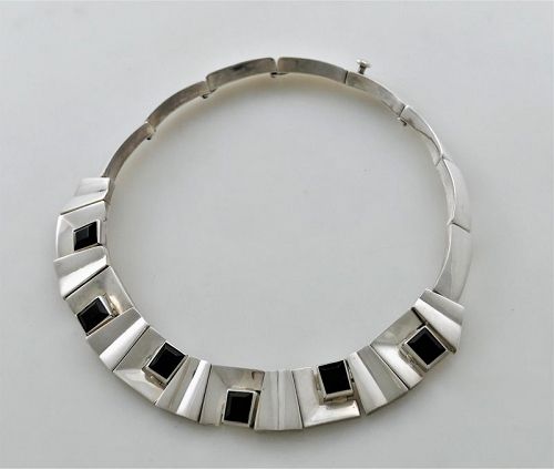 Antonio Pineda .970 Silver ONYX Modernist Geometric Necklace 1967