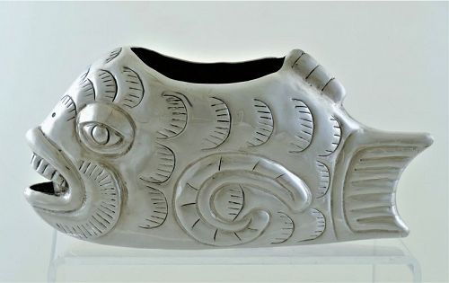 William Spratling Sterling Silver Handwrought Fish Form Vase 1965