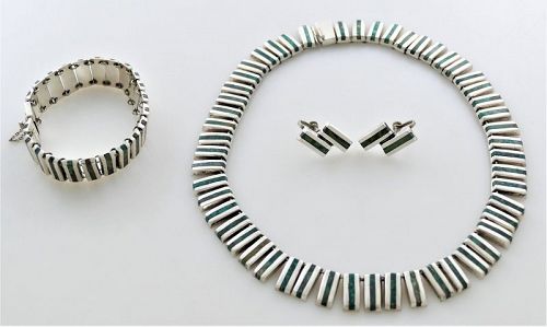 Enrique Ledesma Sterling Silver Azurite Necklace Bracelet Earrings Set
