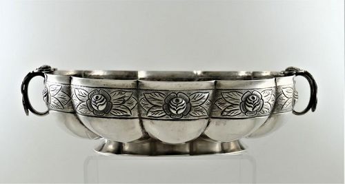 Sanborns Handwrought Sterling Silver Centerpiece Bowl Aztec Rose 1950