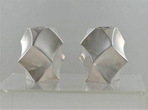 Antonio Pineda .970 Silver Geometric Salt Pepper Shakers Multi Paneled