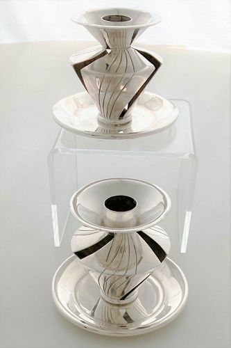 William Spratling Sterling Silver Tapered Swirl Design Candlesticks 19