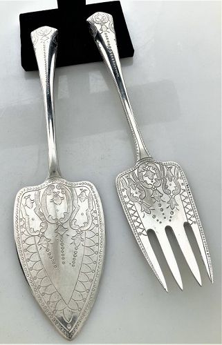 Sanborns Handwrought Sterling Silver Serving Set Engraved Aztec Rose