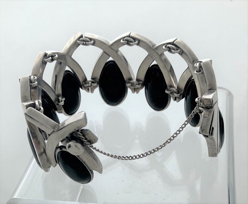 Antonio Pineda .970 Silver & Teardrop Obsidian Modernist
