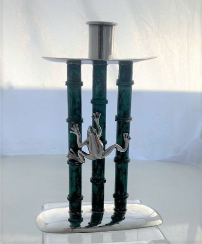 Emilia Castillo Modern Silverplate & Oxidized Copper Candlestick Frog
