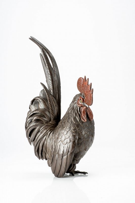 A Japanese bronze rooster